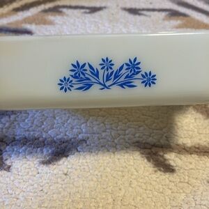 Rare Anchor Hocking Casserole Dish Fire King Ovenware Blue corn flower vintage